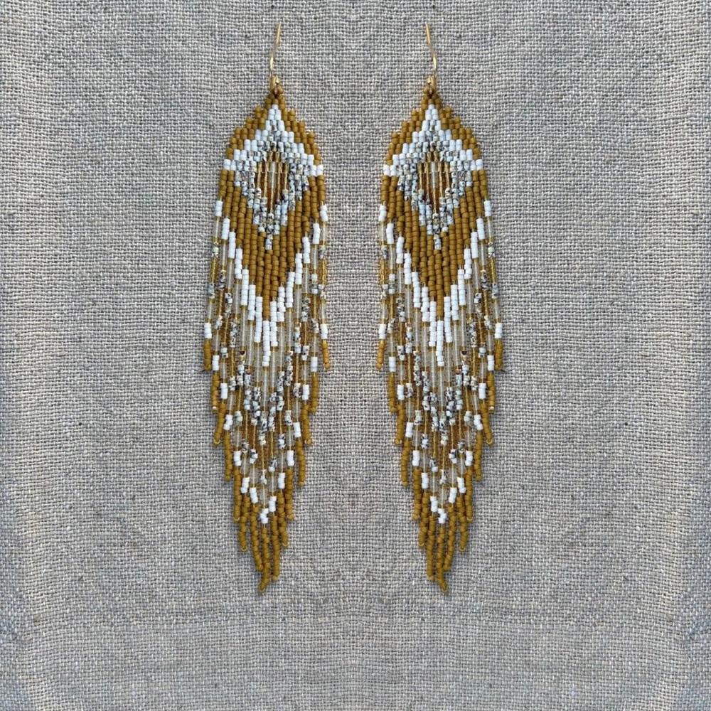 Hand beaded energy enriched wave fringe earrings - Picture 2 of 2
